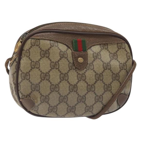 GUCCI GG Supreme Web Sherry Line Bag PVC Beige Gold 156 02 066 Auth 131394 - Picture 1 of 16
